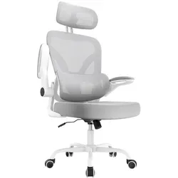 Ergonomischer Bürostuhl mit Kopfstütze und verstellbaren Armlehnen - Grau - Flexibel einstellbarer Bürostuhl für optimalen Komfort im Home Office. Atmungsaktives Mesh-Gewebe und integrierte Wippfunktion sorgen für eine angenehme Sitzhaltung und fördern eine gesunde Körperhaltung.