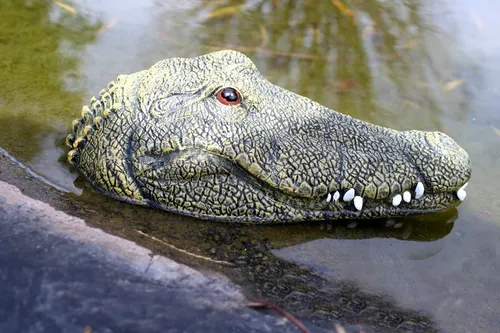 LB H&F Lilienburg Teichfigur LB H&F Teichfigur Krokodil Kopf Schwimmtier Alligator, (Tierfigur Gartenteich Miniteich grün Teichdeko Krokodilkopf Pool Teich Gartendeko Teichtier Vogelschreck Vogelschutz Katzenabwehr Gartenteich Vogelabwehr, Reiherschutz Reiherabwehr Teichschutz Abschreckung), schwimmt, detailgetreu gearbeitet, Dekofigur 24x12cm