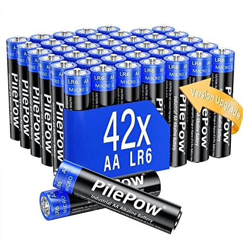 Batterien-AA Alkaline, 42 Stück Industrie AA Batterien, LR6 1.5 V, 10 Jahre Konservierung, hohe Leistung, Einwegbatterien für Spielzeug, Fernbedienungen, Tastaturen, Mäuse und Digitale Produkte
