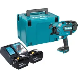 Makita DTR 180 ZJ Akku Bewehrungsverbinder 18 V mit 2x Akkus und Ladegerät - Praktischer Akku Bewehrungsverbinder für präzises Arbeiten mit Armierungsmatten. Inklusive 2x 9,0 Ah Akkus und Schnellladegerät für effizienten Einsatz. Optimal geschützt gegen Staub und Spritzwasser.