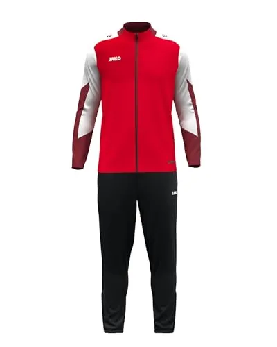 JAKO Unisex Polyesteranzug Dynamic, rot/weiß/dunkelrot, 3XL - Trainingsbekleidung für Herren: Umweltfreundlicher Jogginganzug aus 100% recyceltem Polyester mit optimalem Sitz und praktischen Reißverschlusstaschen für kleine Utensilien.