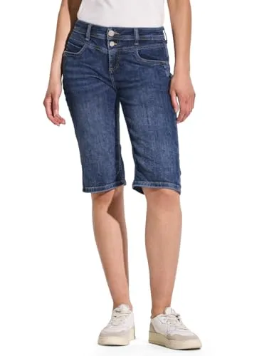 Street One Damen A378566 Bermudas/Shorts - Casual Fit in Medium Blue - Damen-Shorts im Casual Fit mit Mid Waist und Slim Legs, ideal für warme Tage. Aus hochwertigem Baumwollmix mit Stretch für perfekten Tragekomfort.