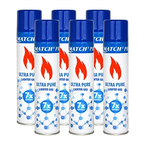 6X 300 ml Feuerzeuggas zum Nachfüllen mit Adaptern | Butangas für Flammbierbrenner | Sturmfeuerzeuge | Stabfeuerzeug | Feuerzeug Gas Nachfüller