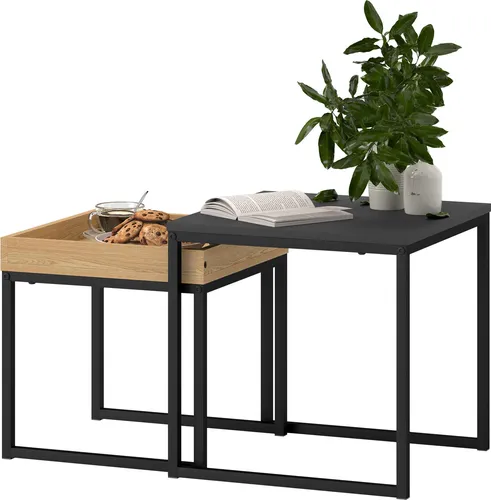 Moderner Couchtisch 2er-Set – Quadratische Sofatiste in Schwarz