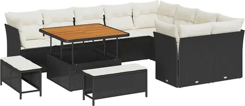 vidaXL Garten-Sofa-Set 12 pcs Schwarz und Creme - Gartenmöbel-Set für bis zu 12 Personen, UV-beständig und ideal für gesellige Treffen auf Balkon oder Terrasse. Hergestellt aus hochwertigem Rattan für Langlebigkeit und Stil.