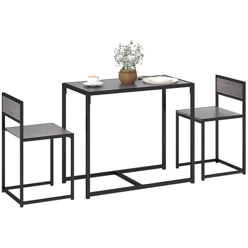 HOMCOM Essgruppe Esstisch mit 2 Stühlen – Platzsparendes Set für Küche und Esszimmer - Dreiteilige Essgruppe im Industriedesign: Tisch und zwei Stühle bieten stilvollen Komfort. Robuster Stahlrahmen sorgt für Langlebigkeit, während die platzsparende Konstruktion eine einfache Lagerung ermöglicht.