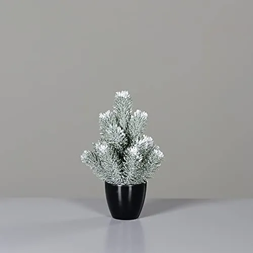 Seidenblumen Roß Mini Tannenbaum mit Schnee und EIS 24cm im Topf DP künstlicher Weihnachtsbaum Kunststoff 100% PE