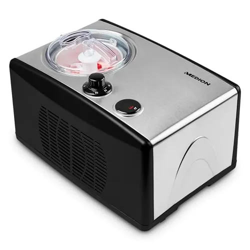 MEDION Eismaschine MD18387 - selbstkühlend mit Kompressor, 1,5 Liter Fassungsvermögen für köstliche Eiscreme und Sorbet, inkl. Timerfunktion und Überhitzungsschutz