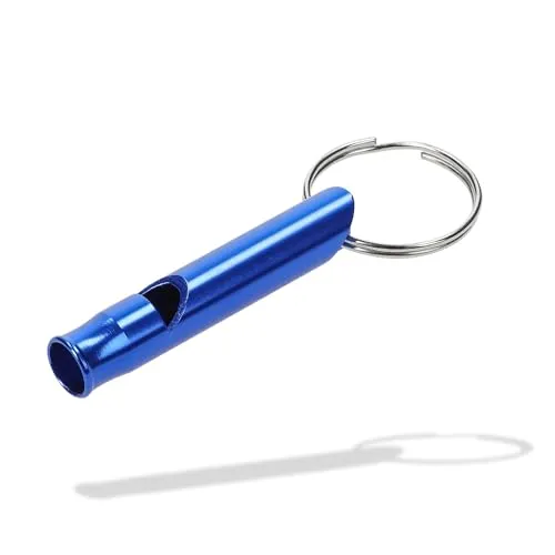 Signalpfeife 'Echo' aus Aluminium - robuste Trillerpfeife mit Schlüsselring - effektive Handpfeife für Outdoor, Sport und Hundetraining - kompakte Schiedsrichterpfeife, Farbe:blau