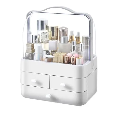 RMAN Make Up Kosmetik Organizer, Schubladen Beauty Aufbewahrung Schmink Organizers Staubdicht mit Deckel Hohe Kapazität Kosmetikbox für Schlafzimmer, Badezimmer, Schminktisch (Weiß)