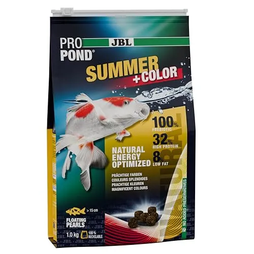 JBL PROPOND Summer+Color 1,0kg (3 L) | Sommerfutter Granulat für Koi & andere Teichfische | Fördert Farbausbildung & leicht verdaulich | Schwimmend | ab 20 °C