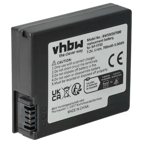 vhbw Akku Ersatz für Sony NP-FF51, NP-FF50 für Videokamera Camcorder (700 mAh, 7,2 V, Li-Ion)