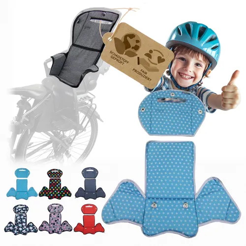 BambiniWelt by Rafael K. Fahrradkindersitz Ersatzbezug Sitzkissen für Fahrradsitz kompatibel mit Römer Jockey M4, Sterne türkis