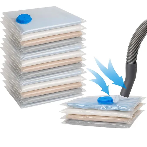 BURI Basics XL Vakuumbeutel für Kleidung – 12er Pack Jumbo 100x80 cm - Vakuum-Platzsparer für Kleidung, Bettdecken & Kissen – Reduziert Volumen um bis zu 80 %, ideal für platzsparende Aufbewahrung und Schutz vor Feuchtigkeit und Schädlingen.