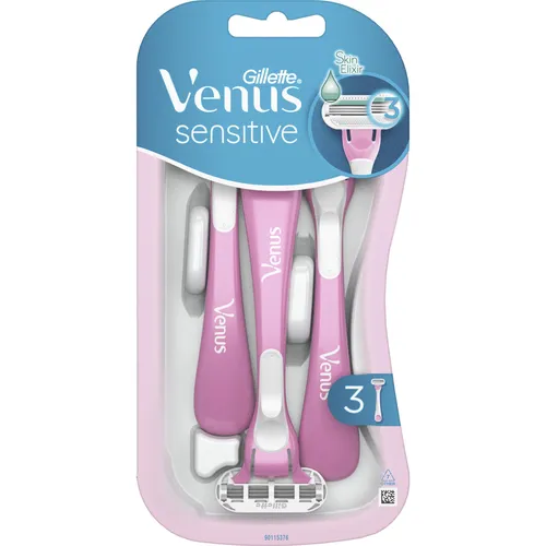 Gillette Venus Sensitive Einwegrasierer für Damen, 3 Komfortklingen - Erlebe eine gründliche und sanfte Rasur mit 3 flexiblen Klingen, die sich optimal anpassen. Der abgerundete Klingenkopf schützt die Haut und sorgt für ein komfortables Handling, auch unter der Dusche. Verpackung aus 60% recyceltem Material.