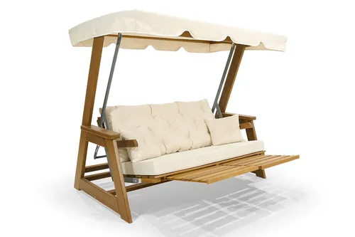 Hellbraune Gartenschaukel – Moderne Hollywoodschaukel mit Sonnendach - Hollywoodschaukel für bis zu 2 Personen, inklusive Dach und bequemen Kissen für entspanntes Sitzen im Innen- und Außenbereich.
