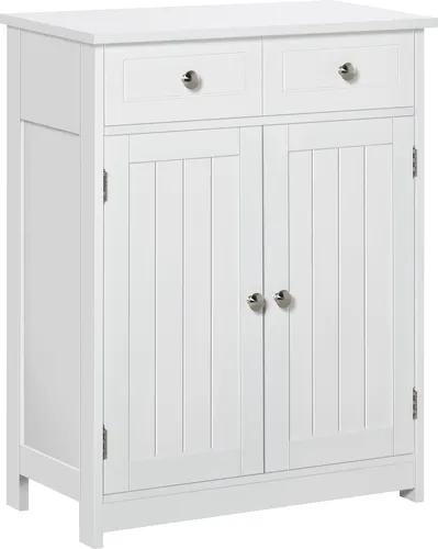 kleankin Badezimmer-Hilfsschrank, Badezimmer-Hilfsmöbel mit 2 Schubladen, 2 Türen und verstellbarem Regal, moderner Stil für Dusche, Schlafzimmer, 60 x 30 x 75 cm, Weiß