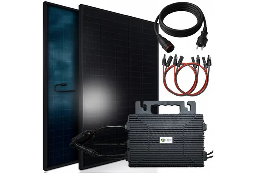 SUNNIVA® Balkonkraftwerk FULL BLACK BIFACIAL 1196W/800W - Premium Solaranlage mit 800W ASTRO-ENERGY Wechselrichter, upgradebar und drosselbar. Bifaziale All Black Solarmodule für maximale Energieeffizienz.