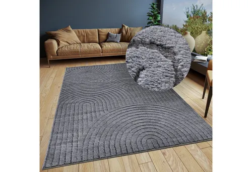ELLE DECORATION Designteppich Cosy Panglao - Modern und Hoch-Tief Struktur - Kurzflor-Teppich in anthrazit, 80x120 cm, mit modernem Hoch-Tief-Effekt, ideal für Wohnzimmer im Skandi- oder Boho-Stil.