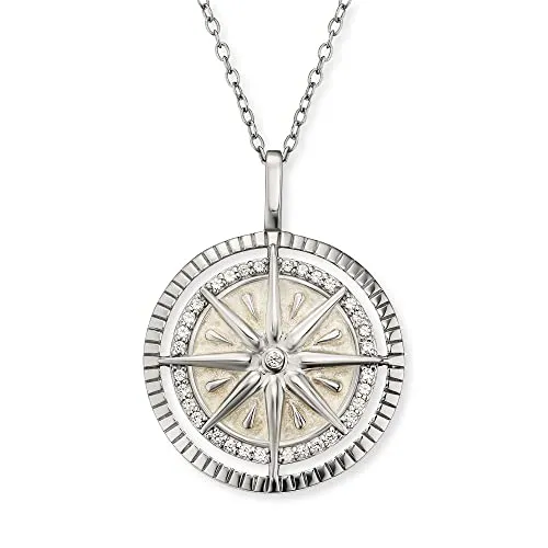Engelsrufer Damen Halskette mit Windrose Anhänger aus Sterling Silber - Elegante Kette für Damen mit filigranem Windrose-Anhänger, verziert mit 33 Zirkonia-Steinen. Verstellbare Länge für flexible Styles und nickelfrei – ideal auch für Allergiker.