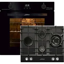 Kaiser Küchengeräte Backofen-Set EH 6367 + KCG 6394, Elektro Backofen, Autark, 79L, 10Funktionen+Gaskochfeld 60cm schwarz