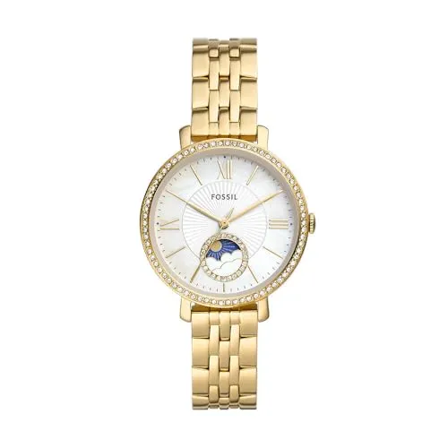 Fossil Damen Analog Quarz Uhr ES5167 - Elegante Armbanduhr für Damen mit 36-mm-Gehäuse, weißem Perlmuttzifferblatt und multifunktionalem Uhrwerk. Wasserdicht bis 30 m und ideal für stilbewusste Frauen.