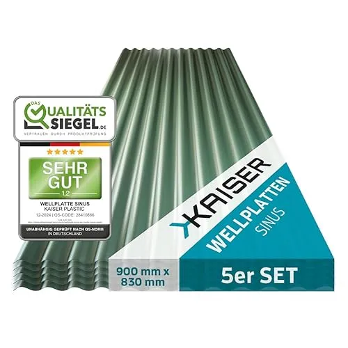 KAISER plastic® Wellplatten grün 90 x 83 cm | Wetterfeste Dachplatten für Überdachungen - Wetterfeste Dachplatten aus robustem Kunststoff für langlebige Überdachungen. Ideal für Carports oder Vordächer. Erhältlich im praktischen 5er-Set – perfekt für Heimwerkerprojekte!