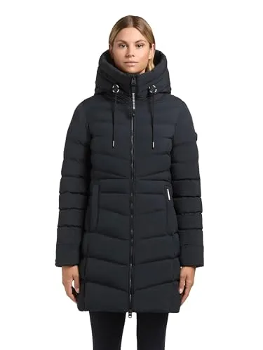 khujo Damen langer Wintermantel warmer Steppmantel mit großer verstellbarer Kapuze Tuhani5 Port Blue Gr. L