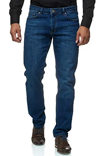 JEEL Herren-Jeans - Regular-Fit Straight-Cut - Stretch - Jeans-Hose Basic Washed 03-blau 38W / 32L