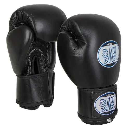 BAY-Sports Boxhandschuhe KO Fighter - 16 Unzen aus echtem Leder - Boxhandschuhe in schwarz, aus hochwertigem echtem Leder mit vorgeformtem Schaumteil für optimalen Schutz und Komfort beim Training.