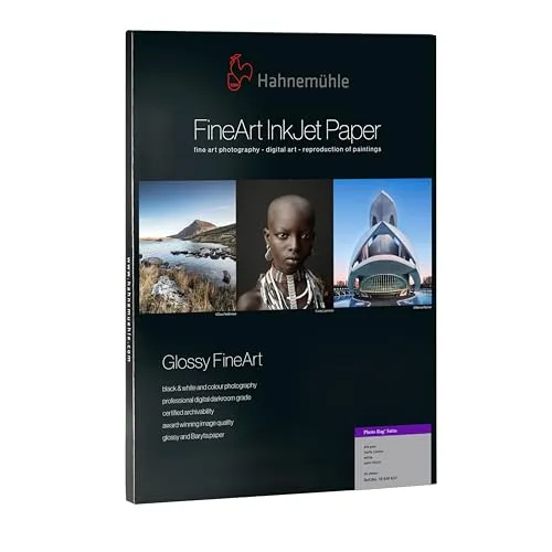 HAHNEMÜHLE Photo Paper Rag Satin 310g A3 - 25 Blatt - Hochwertiges Fotopapier für brillante Drucke, ideal für Fotografen und Künstler, die außergewöhnliche Farbtreue und Tiefe schätzen.