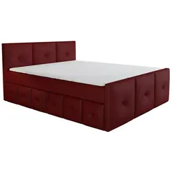 Boxspringbett BOE 120x200 mit Bettkasten und Topper - Dunkelrot - Stilvolles Boxspringbett mit praktischem Bettkasten und hochwertigem Topper. Ideal für jedes Schlafzimmer, bietet es modernen Komfort und elegantes Design. Pflegeleicht und in verschiedenen Größen erhältlich.