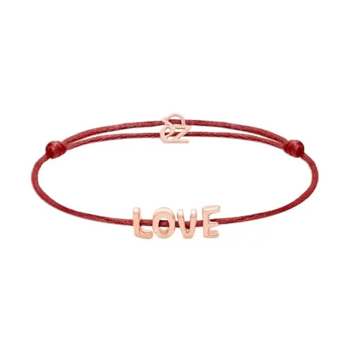 Echtzeit Armband Puffy Love Letters - 21 cm, rot/rosé - verstellbares Stoffarmband mit Buchstaben aus Edelstahl - 14K vergoldet - wasserfest & hautfreundlich