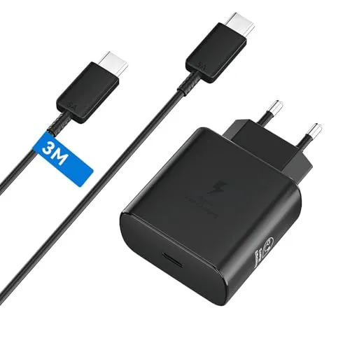 USB C Ladegerät 45W Schnellladegerät mit USBC Kabel Super Schnellladen Ladekabel Typ-C Netzteil mit 5A Schnellladekabel für Samsung Galaxy S26/S25/S24/S23/S22/S21/S20/iPhone 17 16 15 Pro Max Air 3M