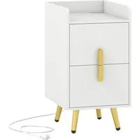 COSTWAY Nachttisch mit integrierter Ladestation – 2 Schubladen, 40x32x60 cm, Weiß