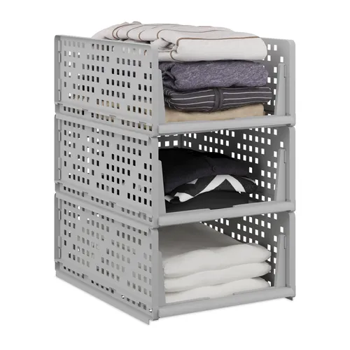 Schrank Organizer 3er Set - Stapelbare Aufbewahrungsboxen - Praktische Boxen für Kleiderschränke, platzsparend und mit offener Vorderseite für einfachen Zugriff. Ideal für eine ordentliche und übersichtliche Aufbewahrung.