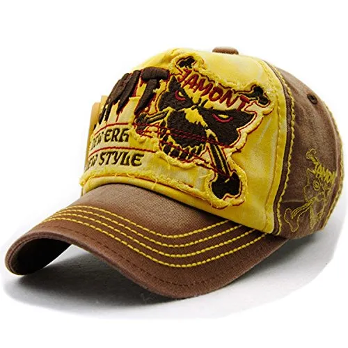 Sporty Baseballcap Fight Skull Distressed Snapback Vintage Used Look Golf Sport Outdoor Kappe Mütze Cap Schirmmütze Basecap verstellbar (gelb)