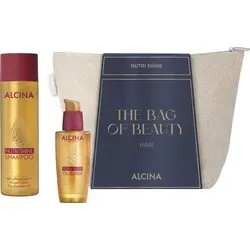 Alcina Nutri Shine Haar Geschenkset - Shampoo & Öl-Elixier für strahlendes Haar, enthält wertvolles Argan- und Traubenkernöl für intensive Geschmeidigkeit und Pflege.