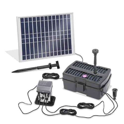esotec Solar Teichfilter mit UV-Lampe 12/80 - Teichfilter & -skimmer, umweltfreundlich mit Solarenergie, inklusive leistungsstarker UV-Lampe für klares Wasser und eine einfache Installation.