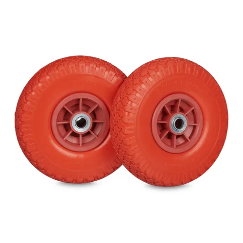 relaxdays Sackkarren-Rad 2er Set PU 3.00-4, rot