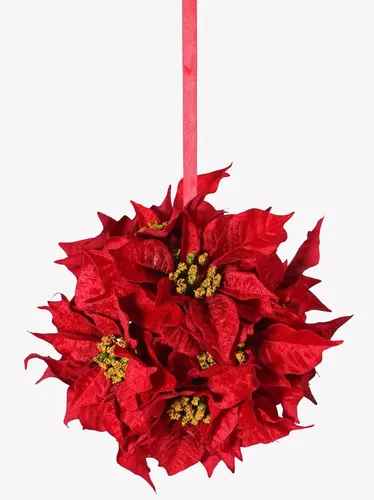 Kunstpflanze Weihnachtsstern Kugel CATHLIN, rot, Ø 25cm - Dekorative Kunstblume für festliche Anlässe, Höhe 25 cm, ideal für die Innenraumgestaltung und sorgt für eine stimmungsvolle Atmosphäre.