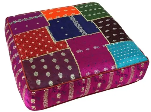 GURU SHOP Orientalisches Patchwork Kissen 50 cm - Pink/Rot/Bunt - Einzigartiges eckiges Patchworkkissen aus Brokatstoff, ideal als stilvolles Bodenkissen. Jedes Kissen ist ein Unikat und bietet durch den Reißverschluss eine einfache Handhabung. Perfekt für kreative Wohnideen!