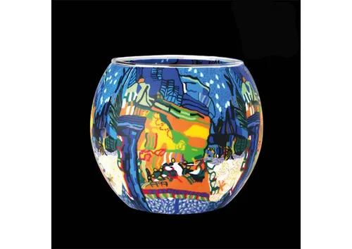 Leuchtglas Windlicht Kerzenhalter Glas Teelicht Cafe Terasse bei Nacht 21614