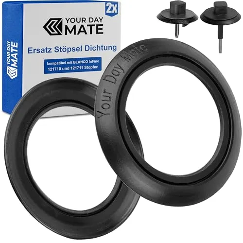Ersatz Stöpsel Dichtung, 2 Stück, kompatibel mit BLANCO InFino 121710 und 121711 Stopfen, aussen 52 mm, innen 34 mm, aus Silikon, Dichtungsring Abflussstöpsel Spülbecken, Ablaufstopfen Lippendichtung