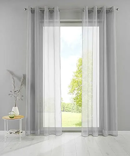 YASMIN 2er Set Ösengardinen HxB 175x140 cm Grau Transparent »Basel« Gardine Bleiband Store Vorhang, 20332TR2