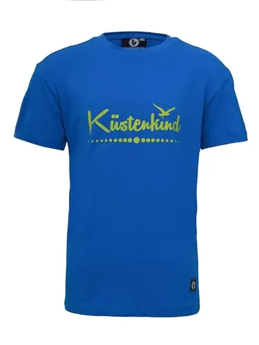 SCHIETWETTER Unisex Kinder T-Shirt Küstenkind, Shirt für Mädchen und Jungs, Rundhals, 100% Baumwolle azuro-Yellow 152