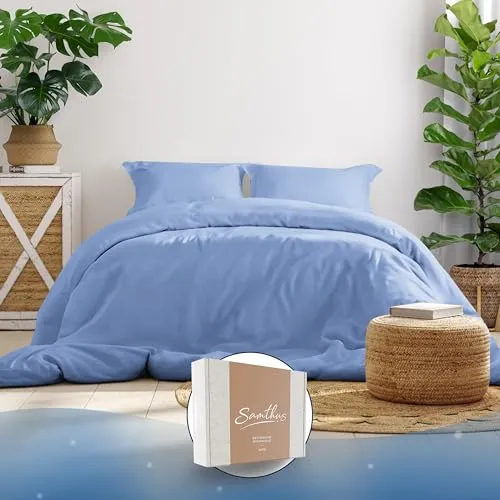 Samthus Bettwäsche 220x240 Baumwolle Satin in blau von Samthus
