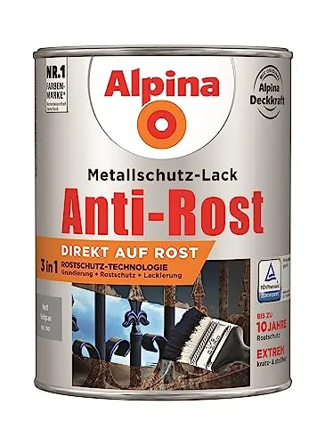 Alpina Metallschutzlack matt – Hellgrau, 2,5L - Metallfarben mit 3-in-1-Rostschutz-Technologie, ideal für dauerhaften Korrosionsschutz und witterungsbeständig für Gartenmöbel und Zäune.