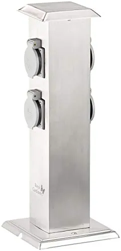 Royal Gardineer Steckdosensäule Garten: 4-fach-Garten-Steckdose mit Edelstahl-Gehäuse, max. 3.500 Watt, IP44 (Stromverteiler Edelstahl, Steckdosensäule 4 fach, Steckdosenleiste)