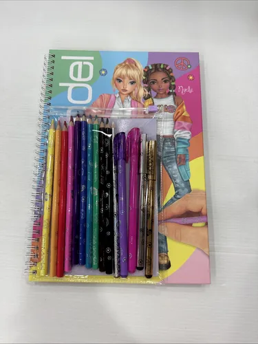 Depesche 12943 TOPModel - Malbuch Set mit 76 Seiten, inkl. Stickerbogen und 14 Stiften für kreative Outfits